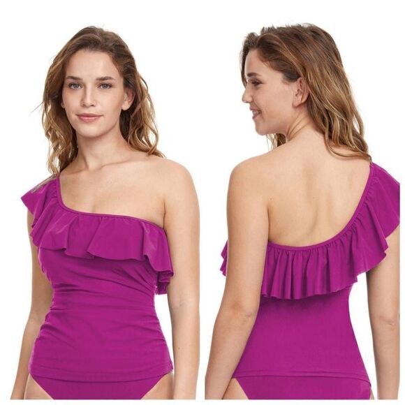 Profile By Gottex Tutti Frutti One Shoulder Ruffle Tankini Top Size 6 - Picture 1 of 11